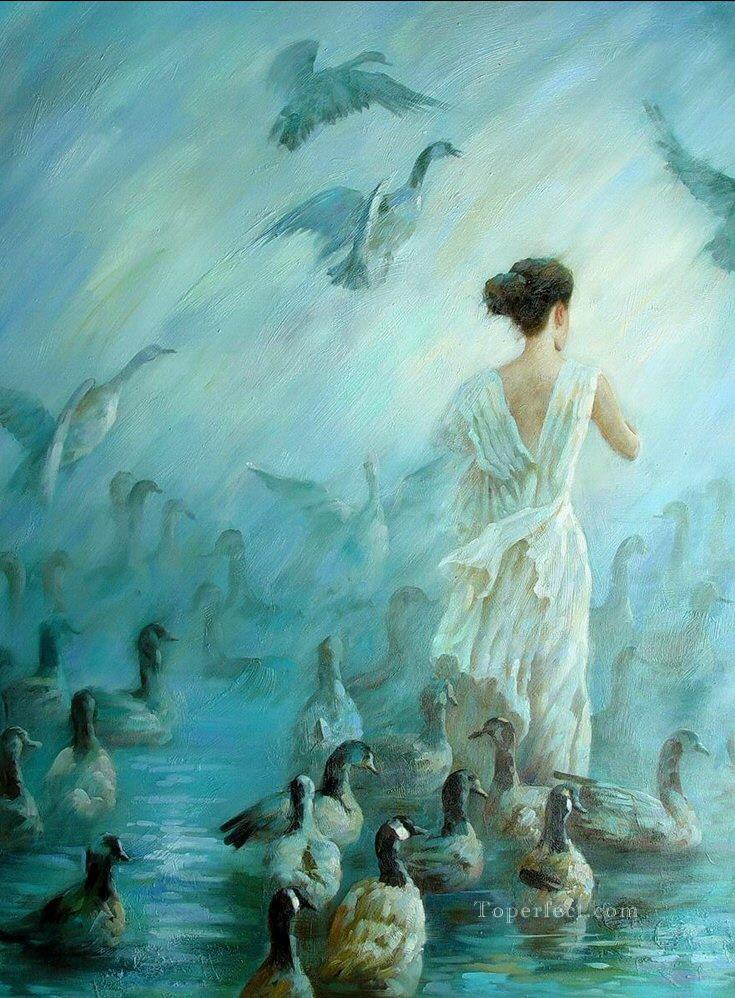 girl and ducks Fantasy Oil Paintings